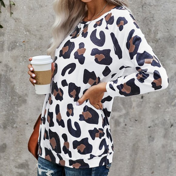 RESTOCKED! White Leopard Print Long Sleeve Top - Picture 4 of 11